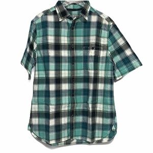 Mossimo Supply Co. Women's Size Medium Plaid Short Sleeve Shirt Black Green